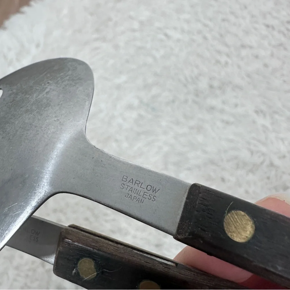 Vintage MCM 11” Wood Handle Salad Serving Set FORK SPOON Stainless Steel JAPAN